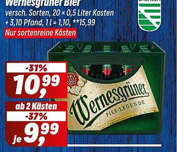 Wernesgrüner Bier versch. Sorten, 20 x 0,5 Liter Kasten + 3,10 Pfand, 1 l = 1,10, **15,99