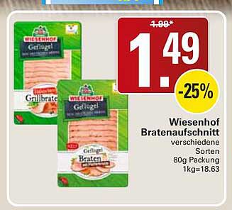 Wiesenhof Bratenaufschnitt verschiedene Sorten 80g Packung 1kg=18.63