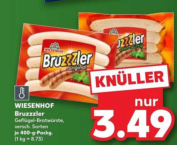 WIESENHOF Bruzzzler Geflügel-Bratwürste, versch. Sorten je 400-g-Packg. (1 kg = 8.73)