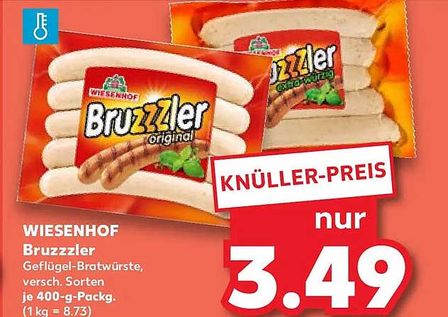 WIESENHOF Bruzzzler Geflügel-Bratwürste, versch. Sorten je 400-g-Packg. (1 kg = 8.73)