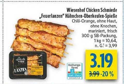 Wiesenhof Chicken Schmiede „Feuerlanzen“ Hähnchen-Oberkeulen-Spieße