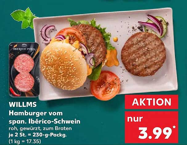 WILLMS Hamburger vom span. Ibérico-Schwein roh, gewürzt, zum Braten je 2 St. = 230-g-Packg. (1 kg = 17.35)