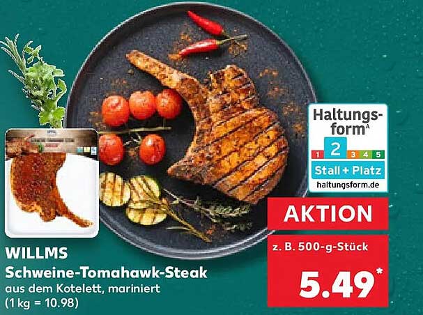 WILLMS Schweine-Tomahawk-Steak aus dem Kotelett, mariniert (1 kg = 10.98)