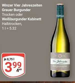 Winzer Vier Jahreszeiten Grauer Burgunder Trocken oder Weißburgunder Kabinett Halbtrocken, 1 l = 5.32