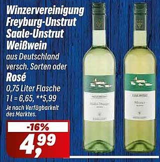 Winzervereinigung Freyburg-Unstrut Saale-Unstrut Weißwein aus Deutschland versch. Sorten oder Rosé, 0,75 Liter Flasche