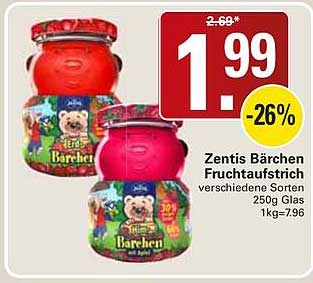 Zentis Bärenfruchtaufstrich verschiedene Sorten 250g Glas 1kg=7.96
