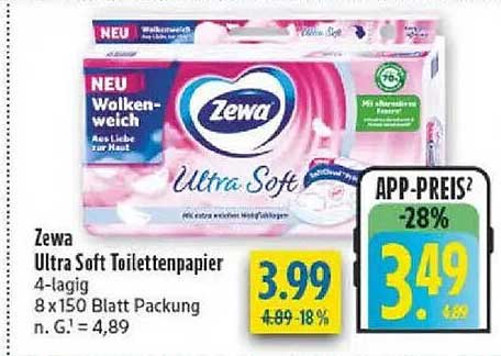 Zewa Ultra Soft Toilettenpapier 4-lagig 8 x 150 Blatt Packung