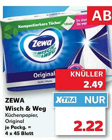 ZEWA Wisch & Weg Küchenpapier, Original, je Packg. = 4 x 45 Blatt