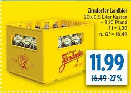 Zirndorfer Landbier 20 x 0,5 Liter Kasten + 3,10 Pfand