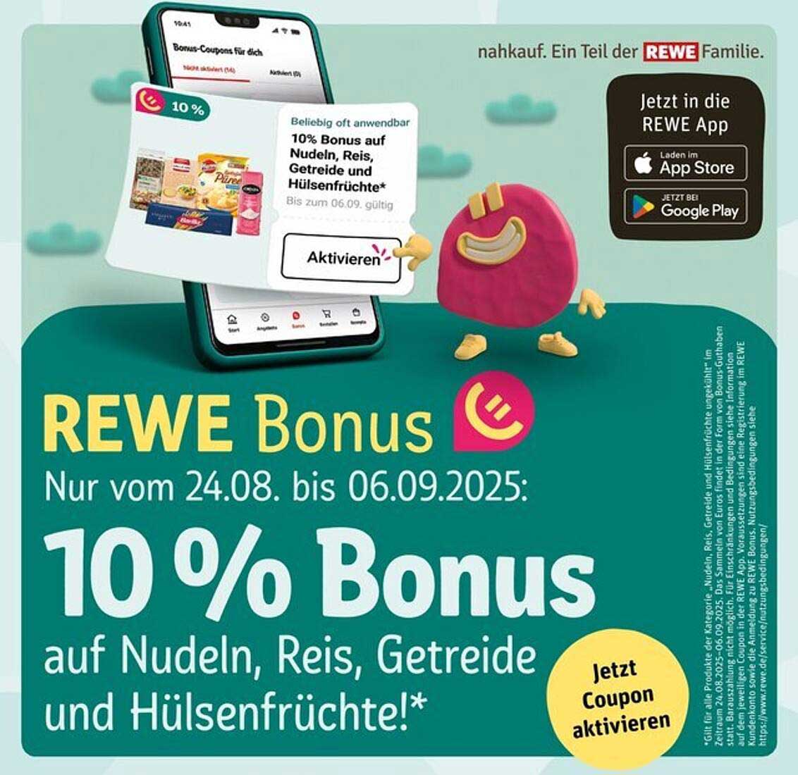 10 % Bonus auf Nudeln, Reis, Getreide und Hülsenfrüchte