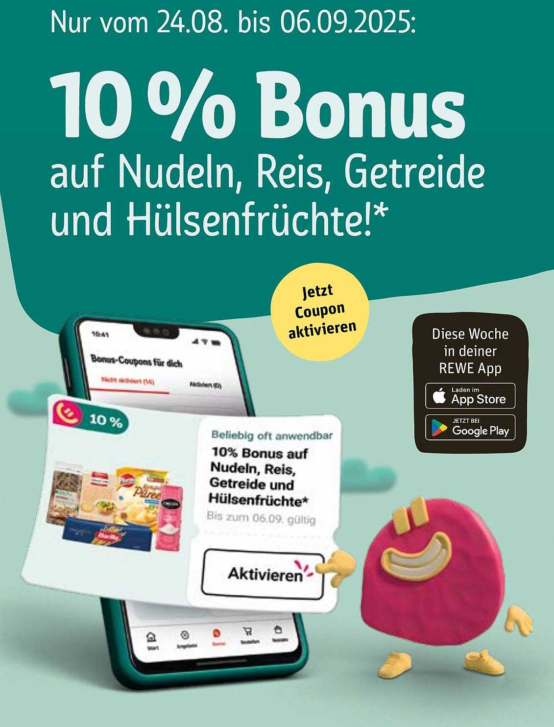 10 % Bonus auf Nudeln, Reis, Getreide und Hülsenfrüchte!