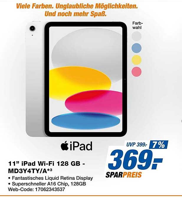 11" iPad Wi-Fi 128 GB - MD3Y4TY/A