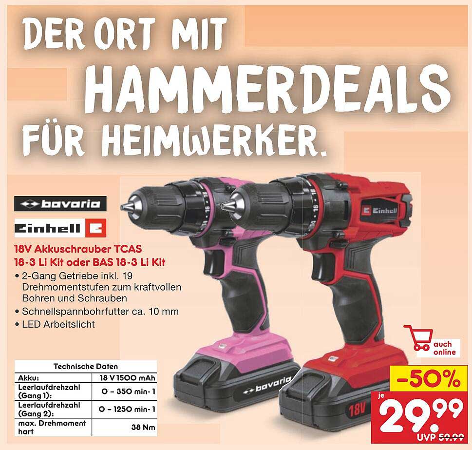 18V Akkuschrauber TCAS 18-3 Li Kit oder BAS 18-3 Li Kit - Jetzt für nur 29,99 €