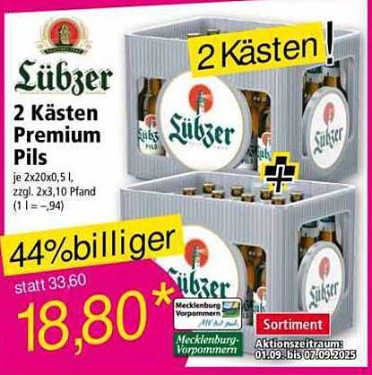 2 Kästen Lübzer Premium Pils zum unschlagbaren Preis