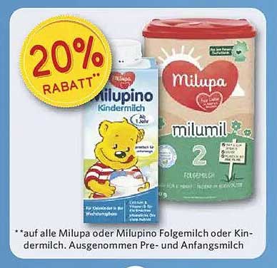 20% Rabatt auf Milupa und Milupino Folgemilch