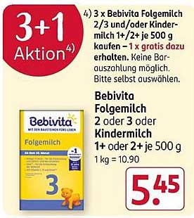 3 x Bebivita Folgemilch 2/3 und/oder Kindermilch 1+/2+ je 500 g kaufen - 1 x gratis dazu