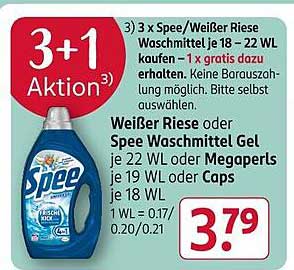 3 x Spee/Weißer Riese Waschmittel je 18 – 22 WL kaufen – 1 x gratis dazu erhalten
