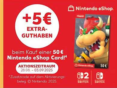 +5 € EXTRA-GUTHABEN beim Kauf einer 50 € Nintendo eShop Card