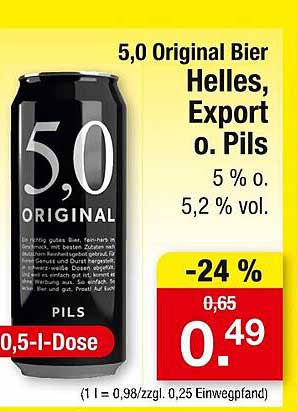 5,0 Original Bier Helles, Export o. Pils