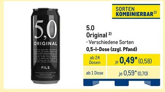 5.0 Original – Verschiedene Sorten, 0,5-l-Dose
