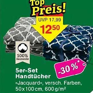 5er-Set Handtücher »Jacquard«, versch. Farben, 50x100 cm, 600 g/m²