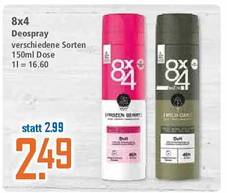 8x4 Deospray in verschiedenen Sorten – Jetzt zum Sonderpreis!