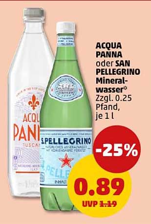 ACQUA PANNA oder SAN PELLEGRINO Mineralwasser 1l