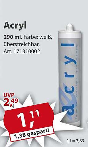 Acryl 290 ml, Farbe: weiß, überstreichbar