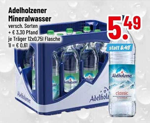 Adelholzener Mineralwasser, verschiedene Sorten