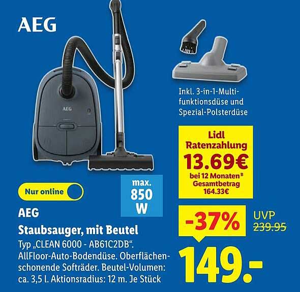 AEG Staubsauger, mit Beutel, Typ "CLEAN 6000 - AB61C2DB"