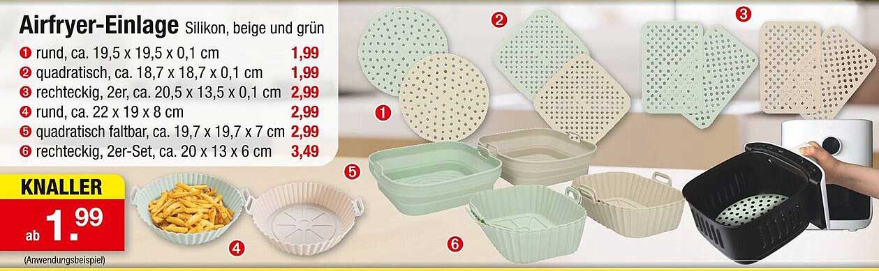 Airfryer-Einlage aus Silikon - Vielfalt in Beige und Grün