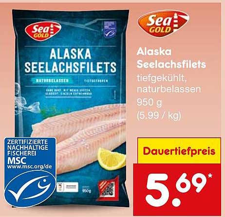 Alaska Seelachsfilets - 950 g, tiefgekühlt, naturbelassen