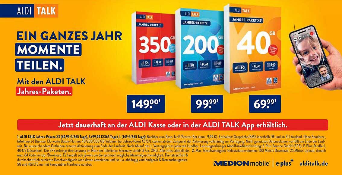 ALDI TALK Jahres-Paket L - 350 GB für 149,00 €