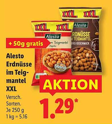 Alesto Erdnüsse im Teigmantel XXL - Aktion mit 50g gratis