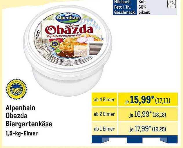 Alpenhain Obazda Biergartenkäse, 1,5-kg-Eimer