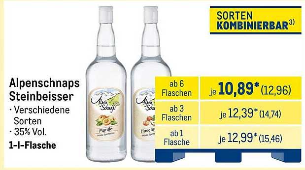 Alpenschnaps Steinbeisser - Verschiedene Sorten, 35% Vol. - 1-Liter-Flasche