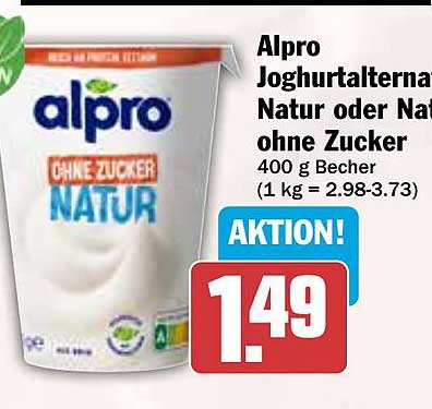 Alpro Joghurtalternative Natur oder Natur ohne Zucker 400 g Becher