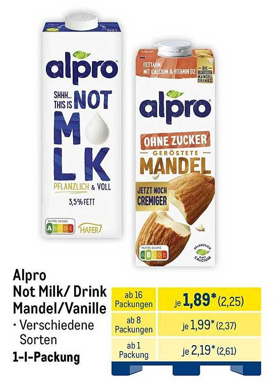 Alpro Not Milk/Drink Mandel/Vanille - 1-I-Packung