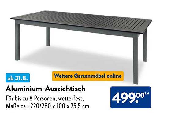 Aluminium-Ausziehtisch für bis zu 8 Personen