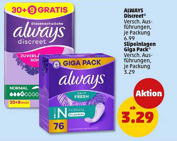 ALWAYS Discreet Blasenschwäche & ALWAYS Sliepeinlagen Giga Pack