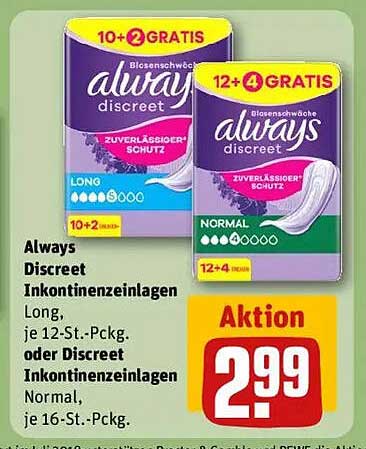 Always Discreet Inkontinenzeinlagen Long und Normal
