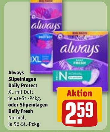 Always Slipeinlagen Daily Protect XL mit Duft, 40-St.-Pack oder Slipeinlagen Daily Fresh, 56-St.-Pack