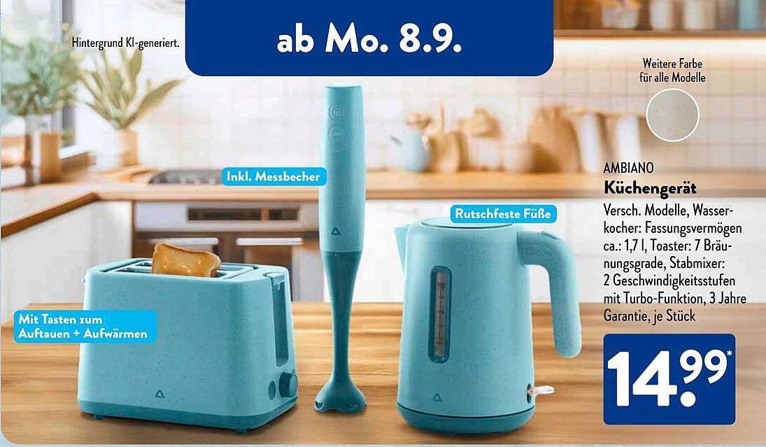AMBANO Küchengerät Set - Toaster, Wasserkocher und Stabmixer