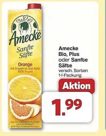 Amecke Bio, Plus oder Sanfte Säfte - Orange 1-L-Packung