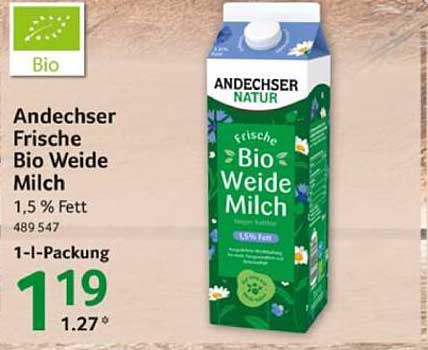 Andechser Frische Bio Weide Milch 1,5 % Fett