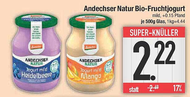 Andechser Natur Bio-Fruchtjoghurt 500g - Heidelbeere und Mango