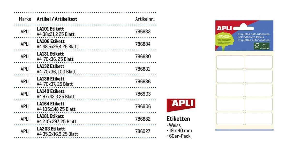 APLI Etiketten 19 x 40 mm – 60er-Pack