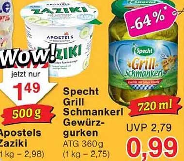 Apostels Zaziki 500 g und Specht Grill Schmankerl Gewürzgurken 720 ml
