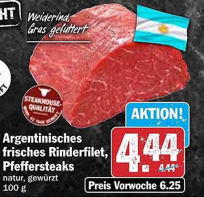 Argentinisches frisches Rinderfilet, Pfeffersteaks, natur, gewürzt