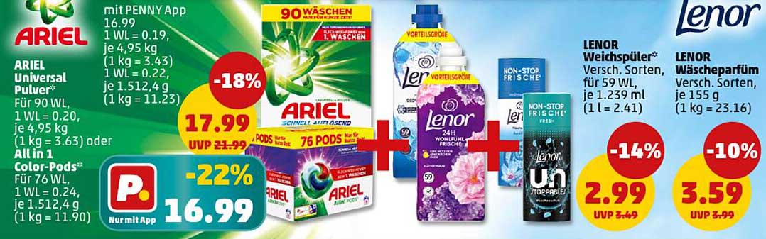 Ariel Universal Pulver und Color-Pods im Penny-Prospekt